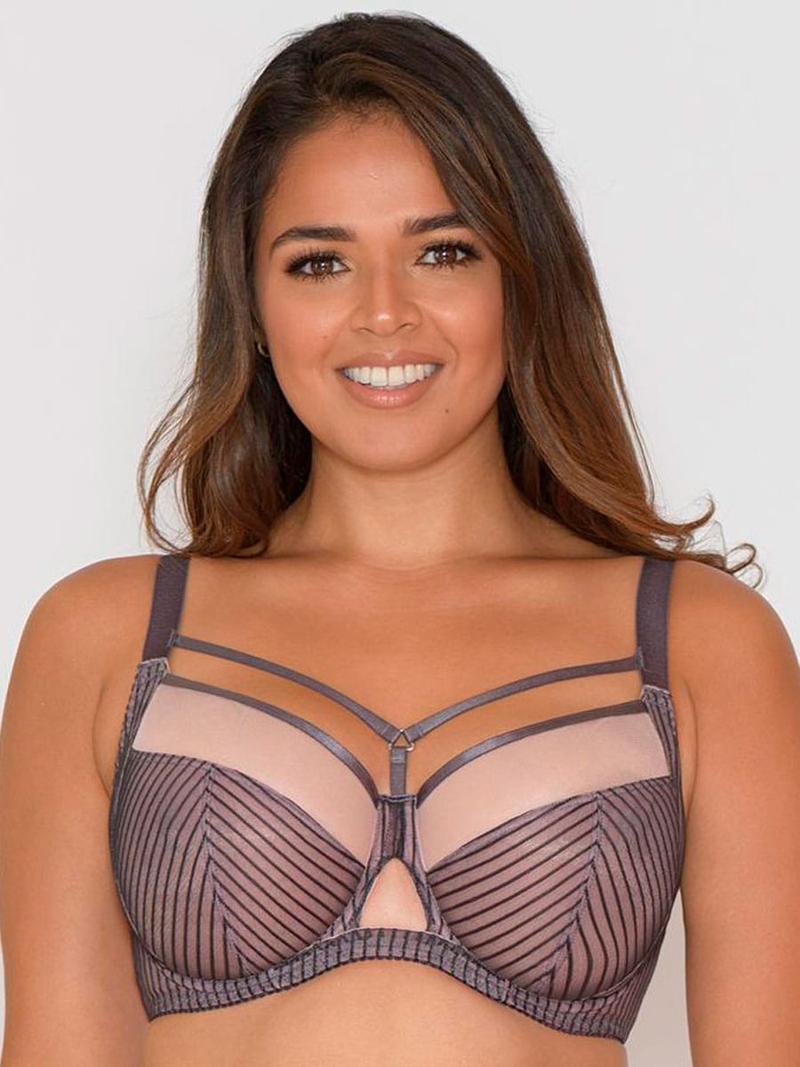 Victory Pin-Up Balcony Bra (Grey/Pink, 70H)